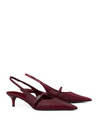 Women's Double T Buckle Snake Embossed Leather Slingback Pumps