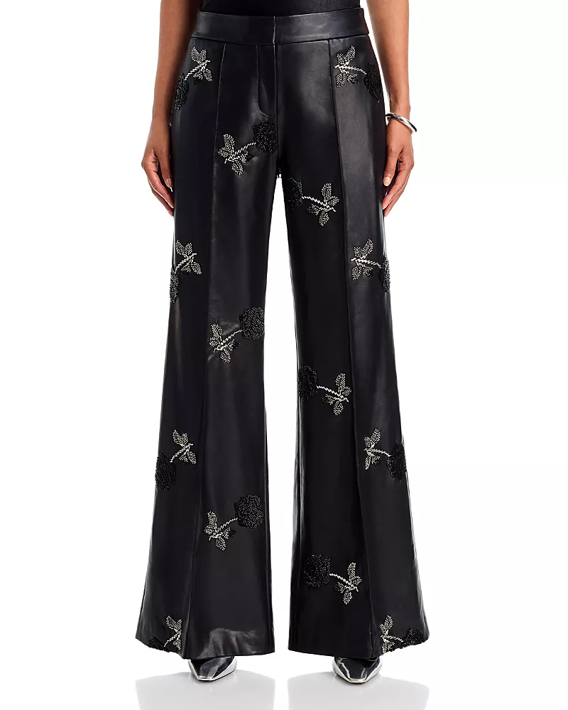 Milly Nash Faux Leather Beaded Wide Leg Pants