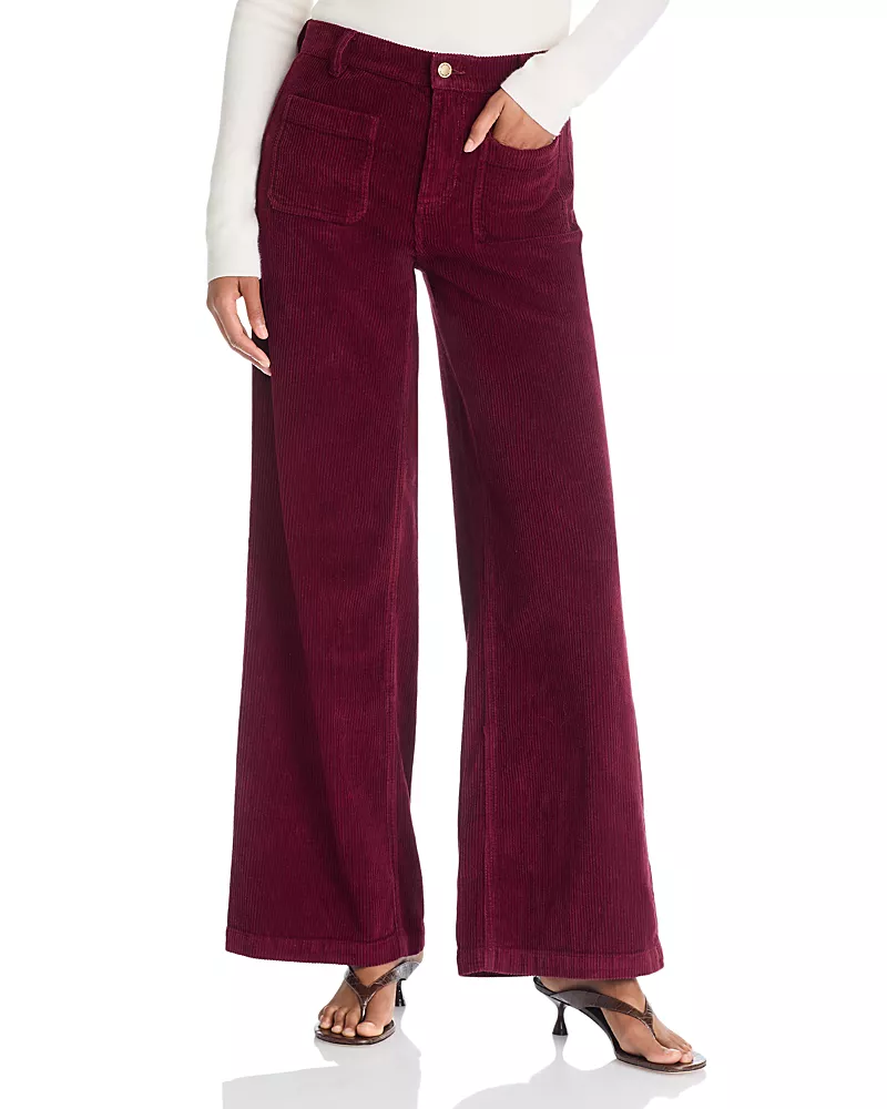 Ramy Brook Cleo Corduroy High Rise Wide Leg Jeans in Cranberry