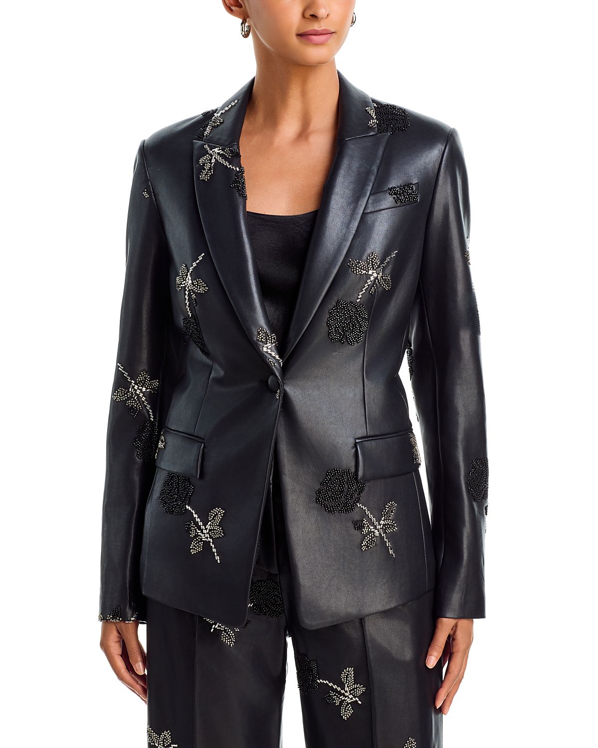 Milly Avery Faux Leather Beaded Blazer