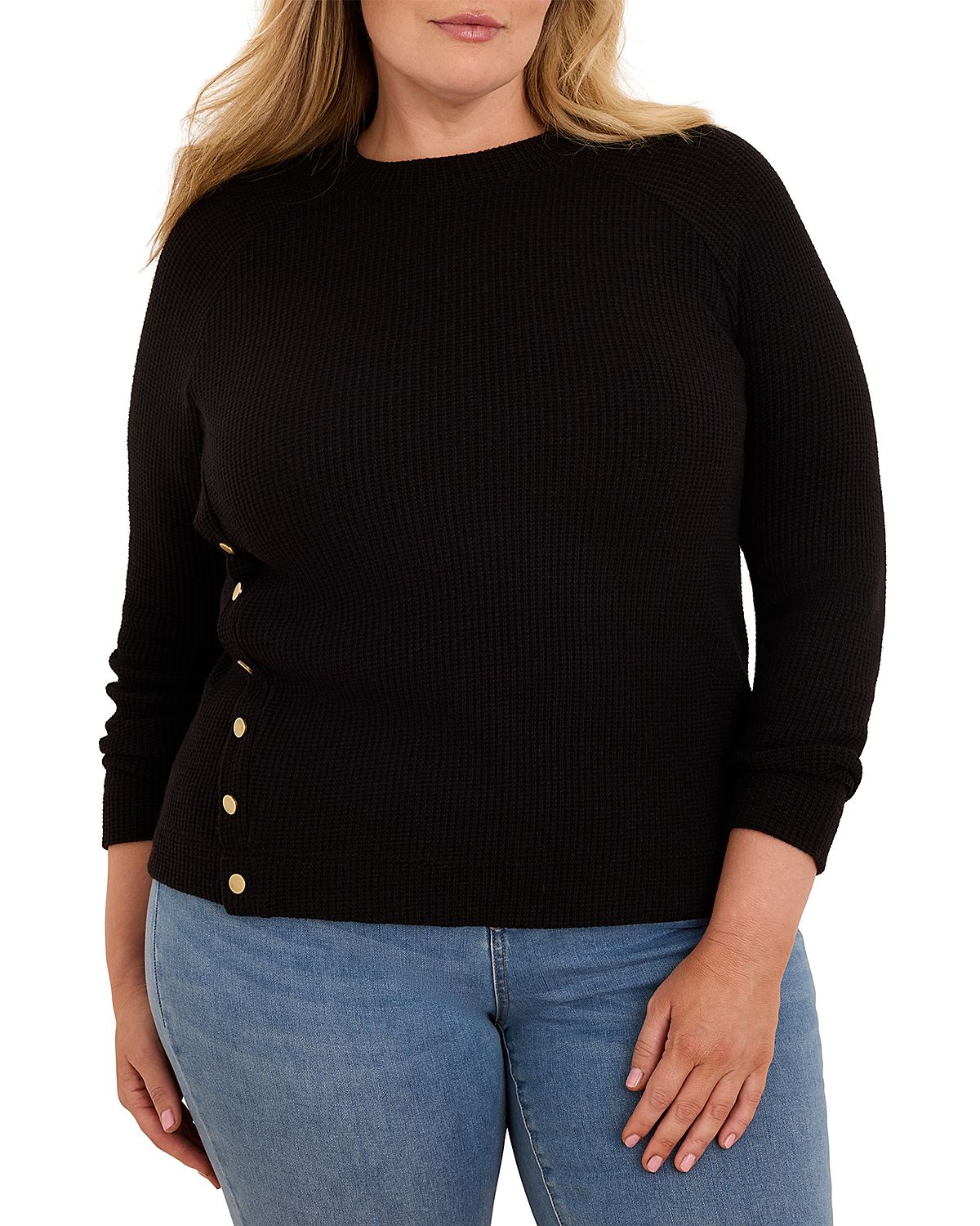 Nic+Zoe Plus Side Button Waffle Knit Top