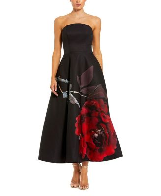  Petite Strapless Crepe Floral Print A-Line Midi Dress with Pockets