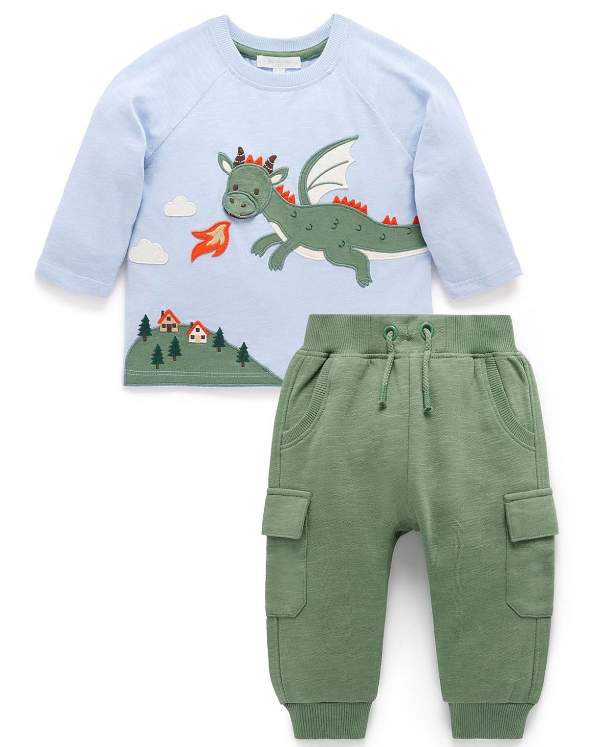 Purebaby Boys' Dragon Tee & Cargo Pant Set - Baby, Little Kids