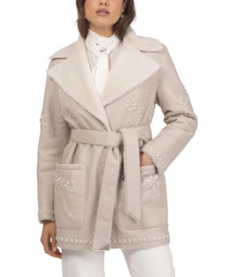  Merino Shearling Lamb Jacket with Embroidery and Belt