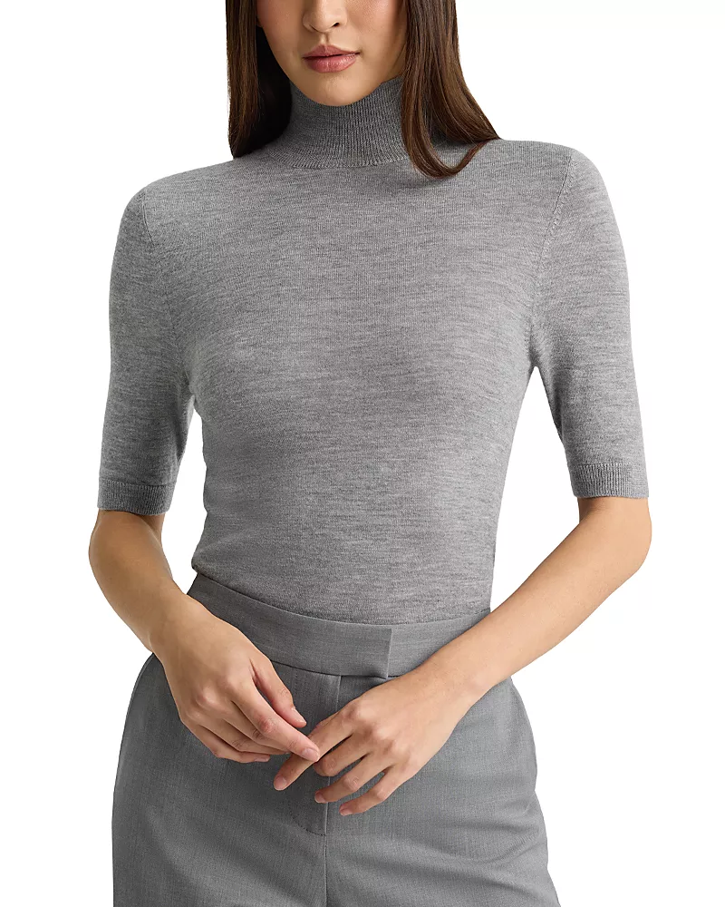 St. John Cashmere Short Sleeve Turtleneck Sweater