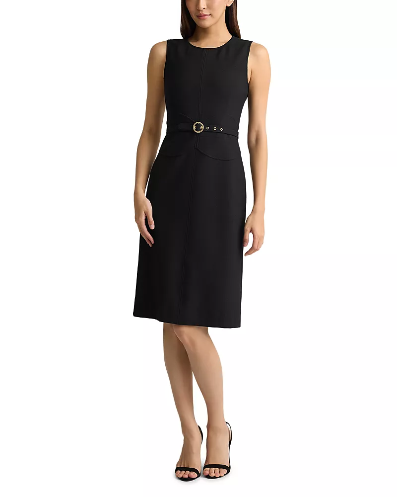 St. John Belted Sleeveless Sheath Dress