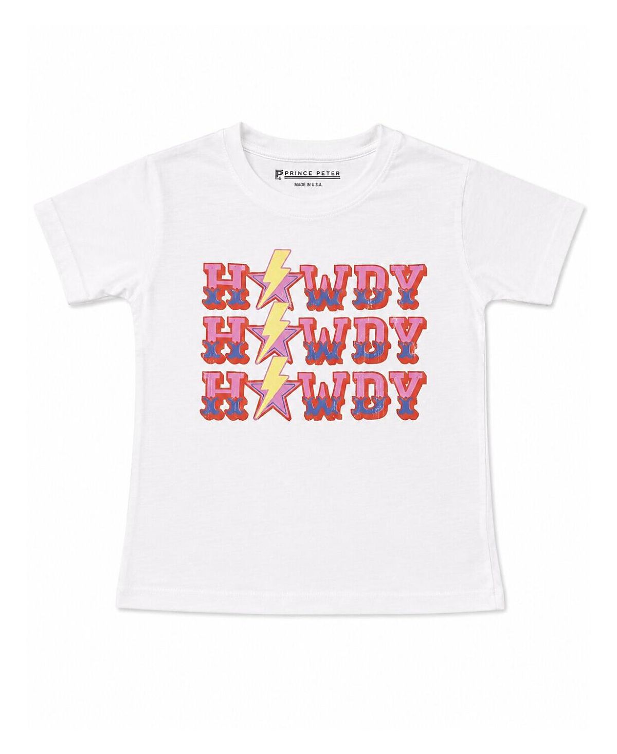 Prince Peter Collection Girls' Howdy Lightning Repeat Tee Crew Tee Top - Big Kid