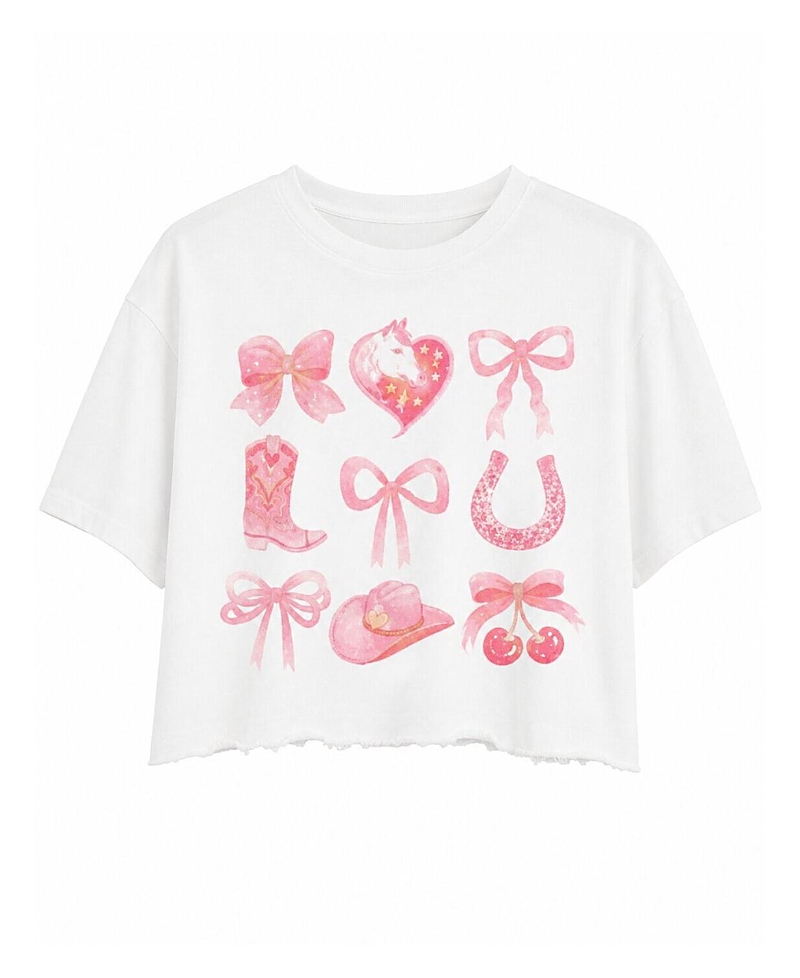 Prince Peter Collection Girls' Western Bows Gfx Distressed Crop Top - Big Kid