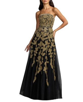  Floral Embellished Strapless A-Line Gown