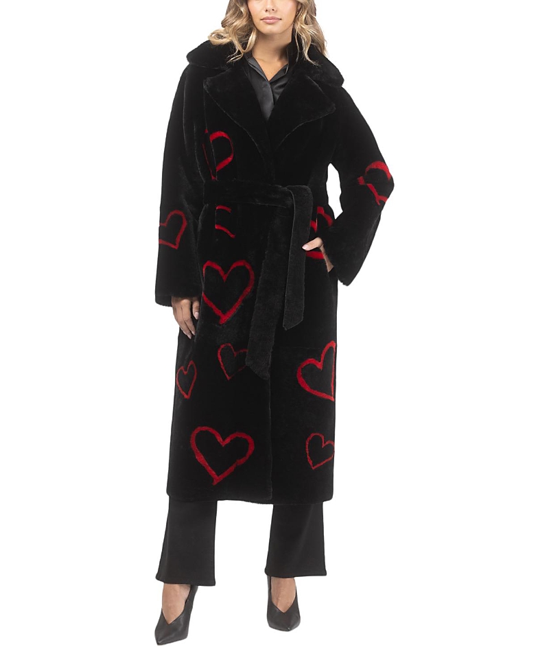 Gorski Reversible Shearling Lamb Coat with Heart Intarsia, Belt · S