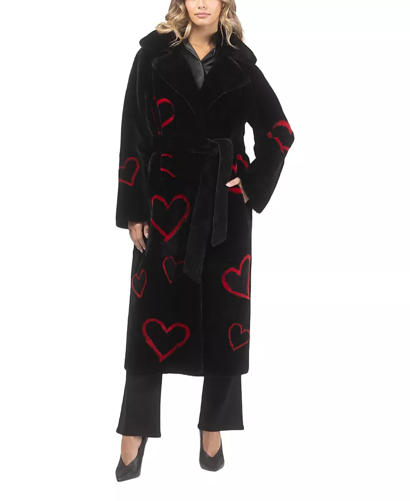 Gorski Reversible Shearling Lamb Coat with Heart Intarsia, Belt