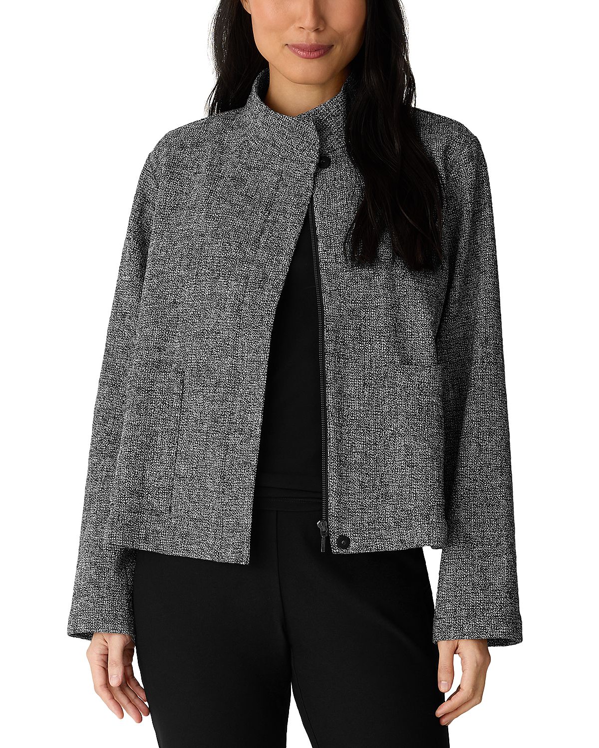 Eileen Fisher Cotton Stretch Stand Collar Jacket