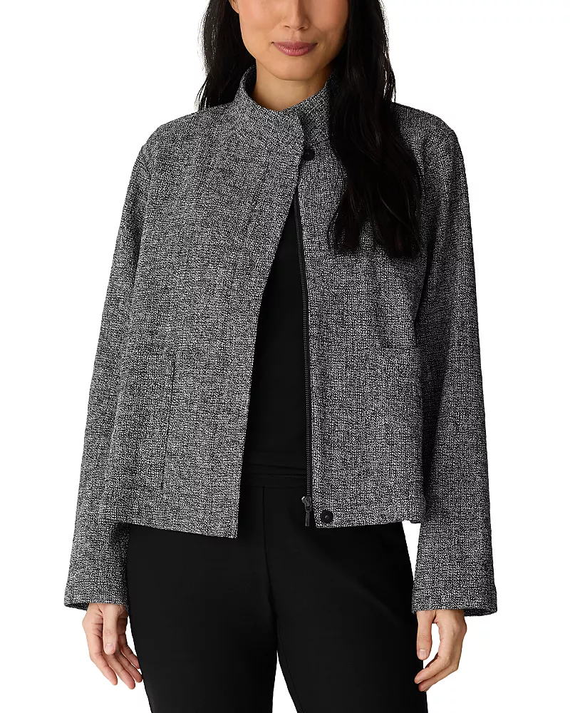 Eileen Fisher Cotton Stretch Stand Collar Jacket