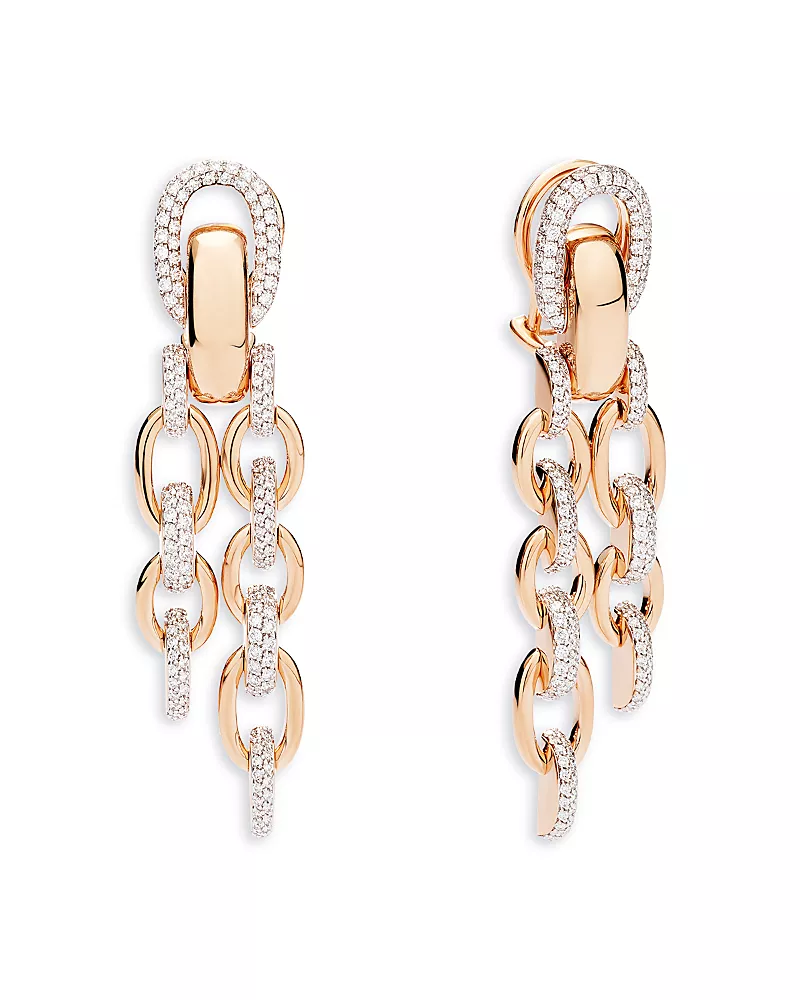 Pomellato 18K Rose Gold Iconica Diamond Link Drop Earrings, 2.61 tcw