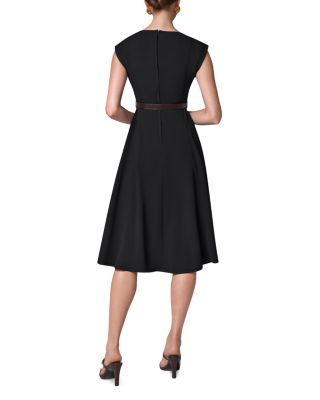 Cap Sleeve Boat Neck Belted A Line Dress - thumbnail 10
