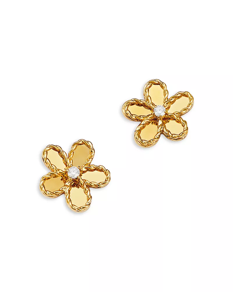 Roberto Coin 18K Yellow Gold Diamond Jasmine Flower Stud Earrings, 0.03 tcw