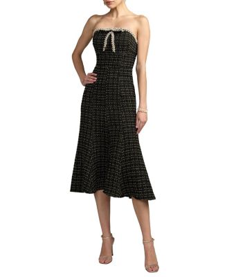  Boucle Strapless A Line Midi Dress With Bow Detail