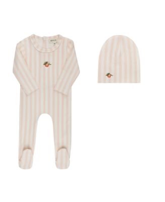  Unisex Lemon Peach Collection Footie + Beanie - Baby