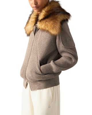 Corina Faux Fur Collar Wool Zip Sweater