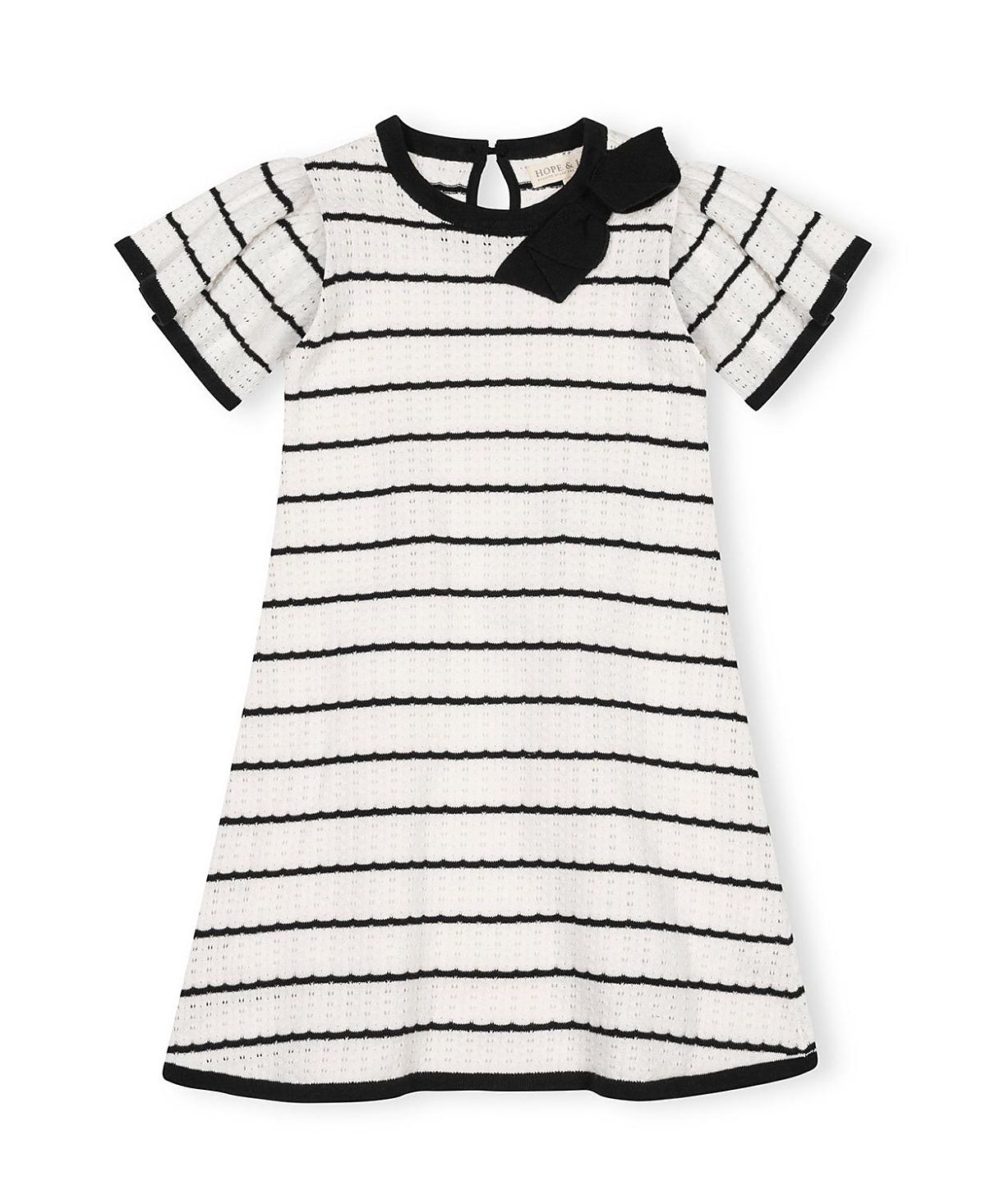 Hope & Henry Girls' Organic Bow Detail Pointelle Sweater Dress - Little Kid, Big Kid