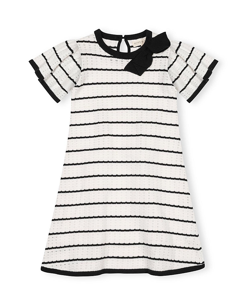 Hope & Henry Girls' Organic Bow Detail Pointelle Sweater Dress - Little Kid, Big Kid