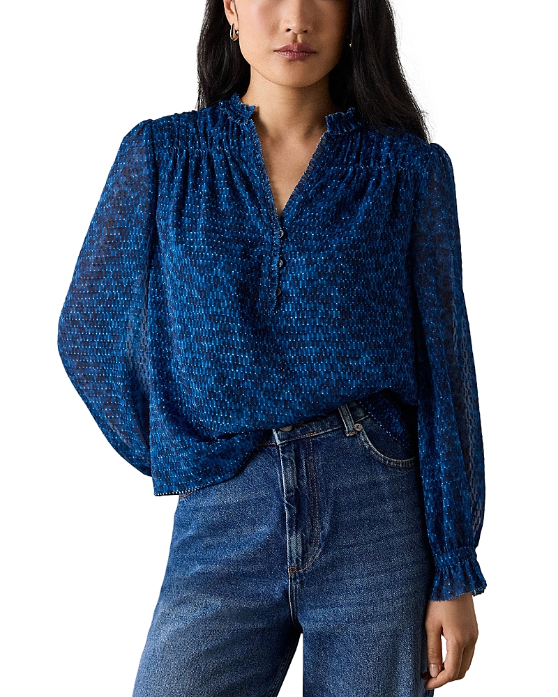 Whistles Textured V Neck Blouse