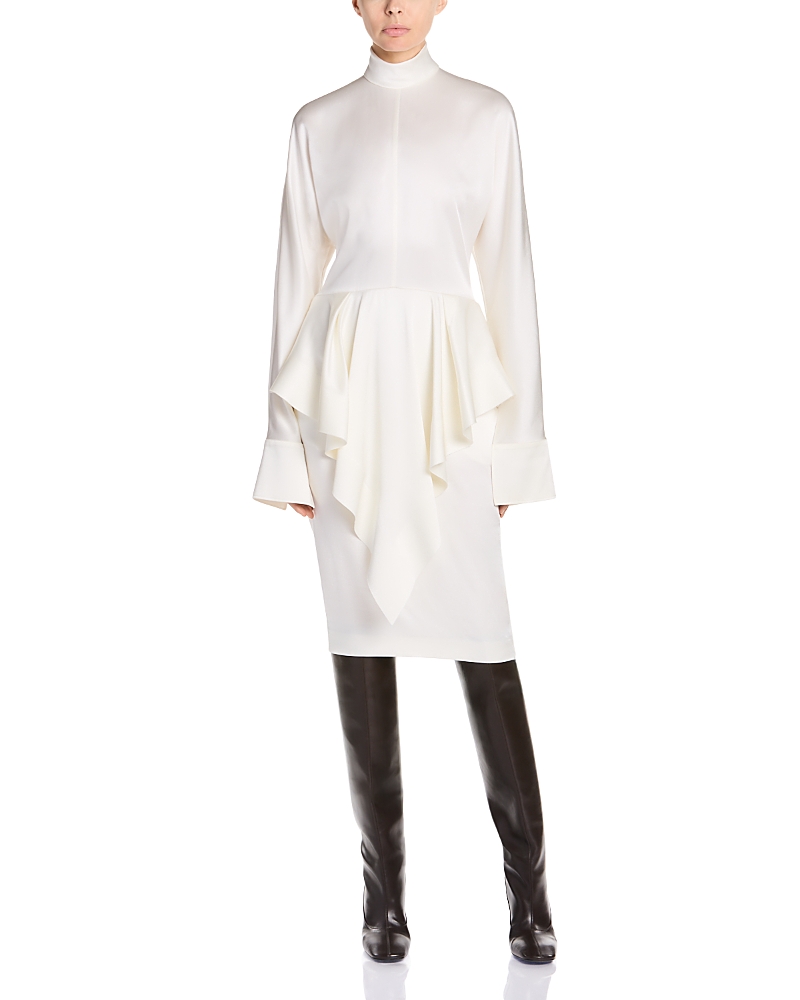 Stella McCartney High Neck Ruffle Drape Satin Midi Dress