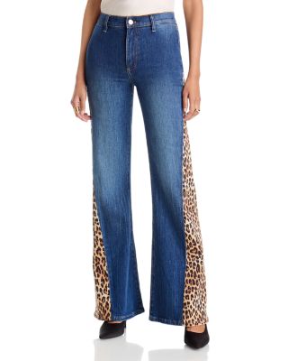 High Rise Godet Flare Leg Jeans in Georgetta Vintage Blue/Multi
