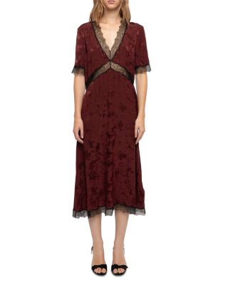 Redoxal Silk Lace Trim Midi Dress