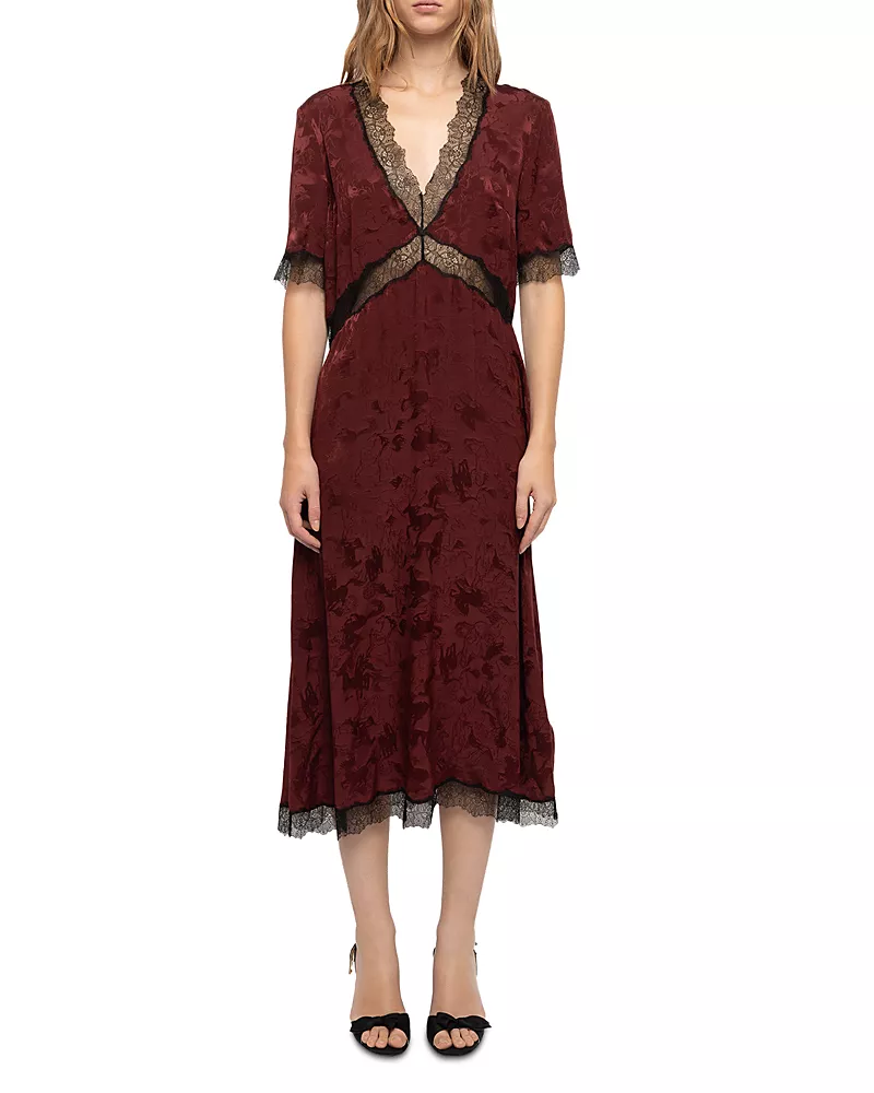 Zadig & Voltaire Redoxal Silk Lace Trim Midi Dress