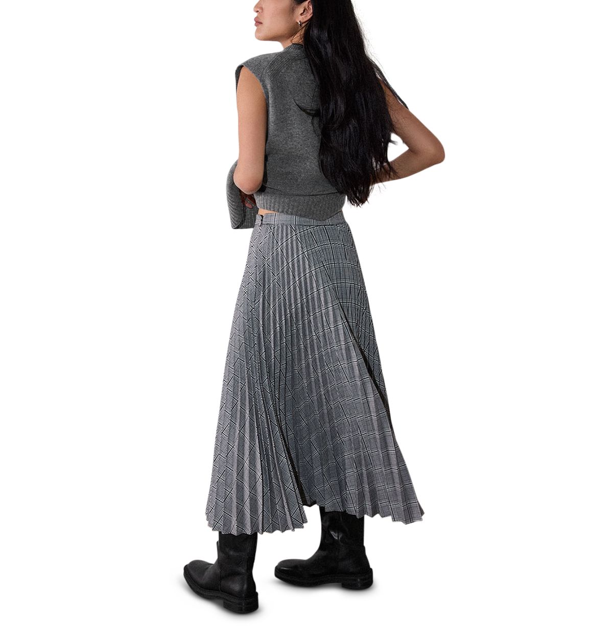 Petites Check Pleated Midi Skirt thumbnail 3