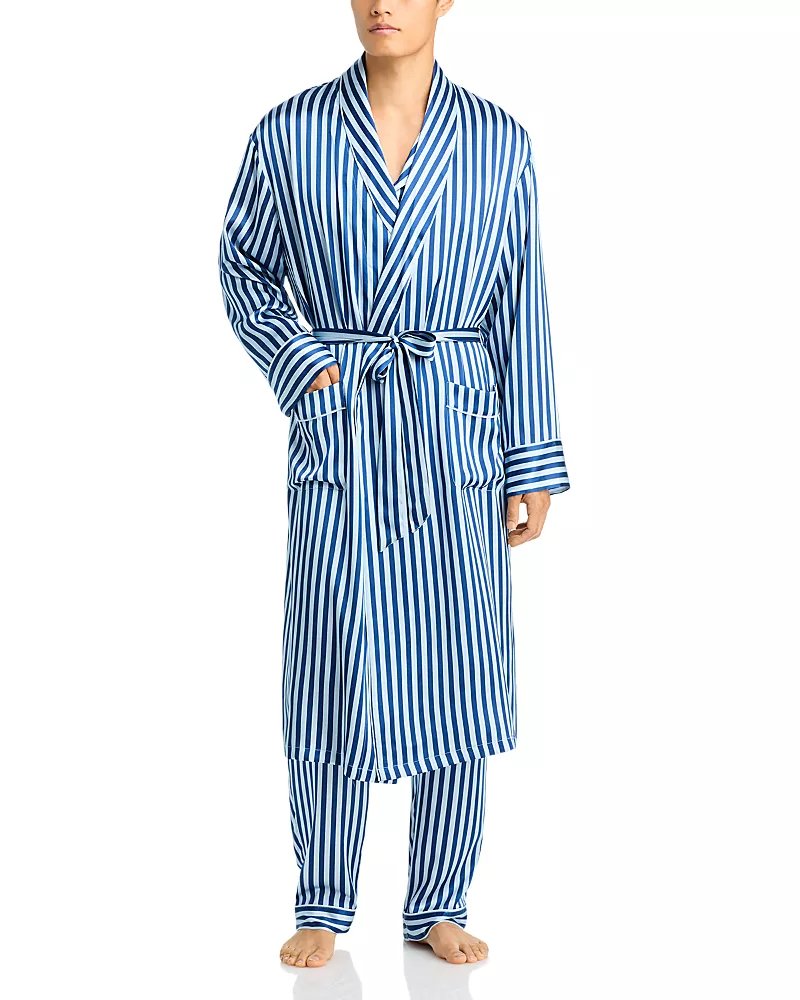 Petite Plume x Bloomingdale's Silk Stripe Robe - Exclusive