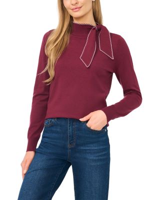 Embroidered Tie Neck Sweater