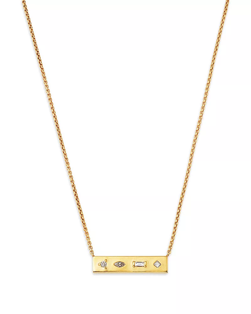 Zoe Chicco 14K Yellow Gold Diamond Multi Cut Mosaic Bar Necklace, 0.21 tcw