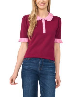 Cotton Ruffle Collar Polo Sweater