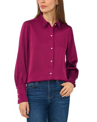 Satin Faux Pearl Button Blouse