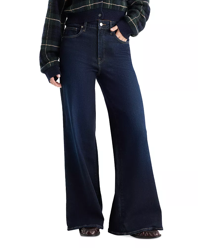 Good American Soft Tech Good Waist High Rise Palazzo Jeans in Indigo1308