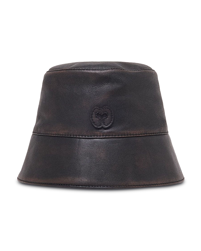 Maje Distressed Leather Bucket Hat · OS
