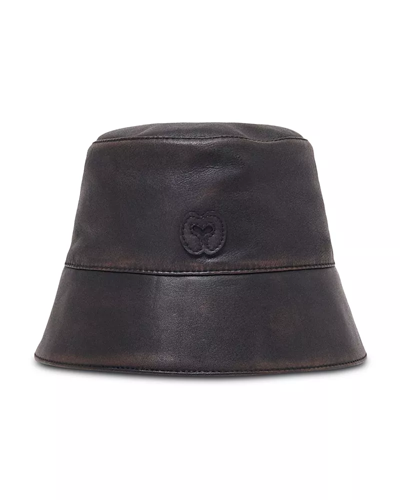 Maje Distressed Leather Bucket Hat