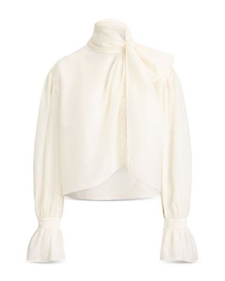 Tie Bow Cotton & Silk Organdy Shirt
