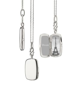 Sterling Silver Slim Lockets Rectangular Pendant Necklace, 16-18"