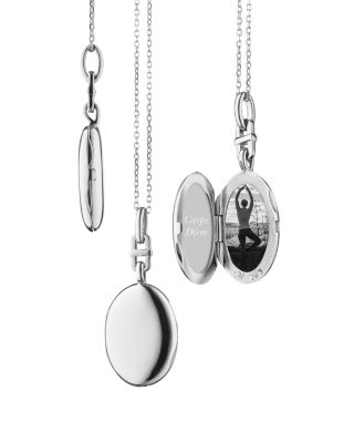 Sterling Silver Slim Lockets Oval Pendant Necklace, 16-18"