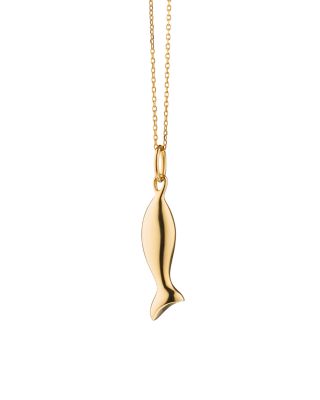 18K Yellow Gold Mini Perseverance Fish Charm Necklace, 17"