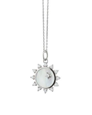 Sterling Silver White Sapphire & Mother of Pearl Happiness Sun Necklace, 18"
