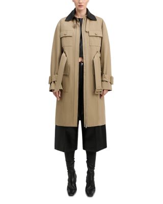 Landon Stretch Canvas Leather Collar Trench Coat
