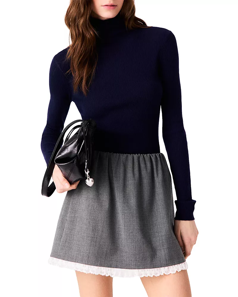 Maje Jeandra Lace Trim Mini Skirt