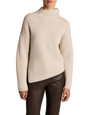 Wool & Cashmere Draped Rib Shawl Sweater