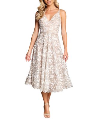 Dress the Population Elisa 3D Floral Applique V-Neck Dress