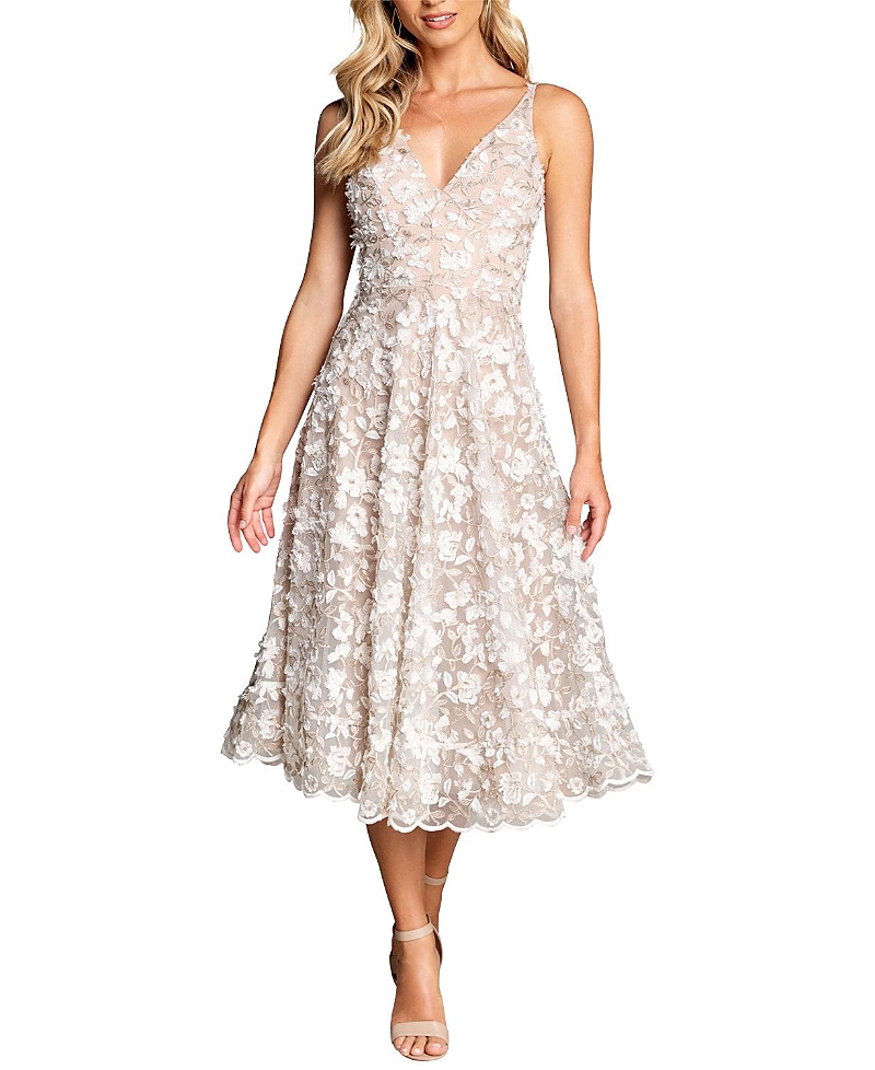 Dress the Population Elisa 3D Floral Applique V-Neck Dress