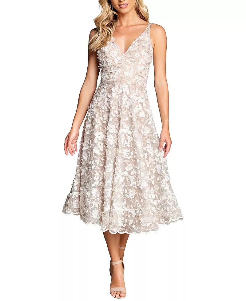 Dress the Population Elisa 3D Floral Applique V-Neck Dress